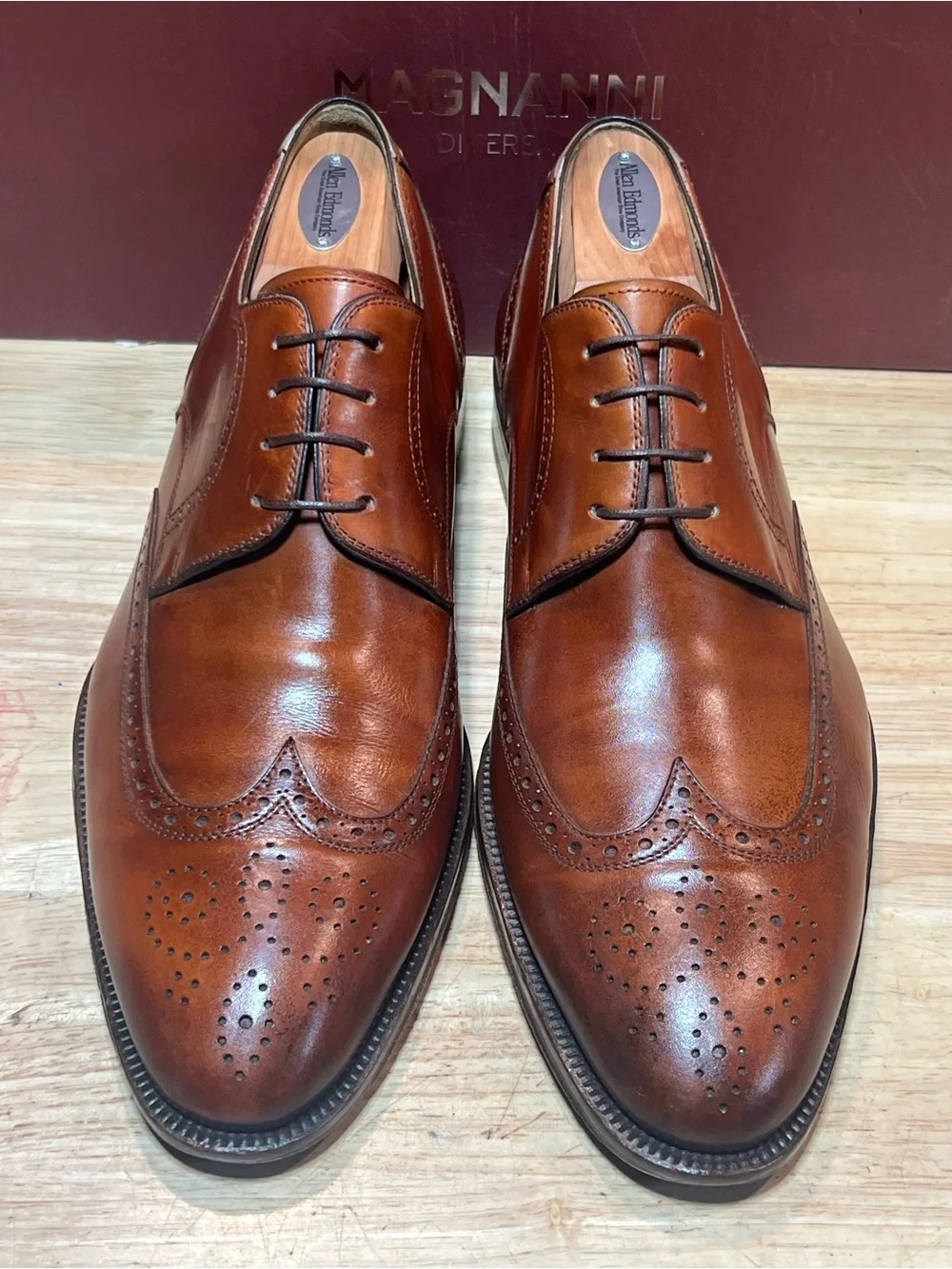 Magnanni Men’s Cognac Leather  Wingtip Derbies US Sz10.5M Made In Spain 🇪🇸